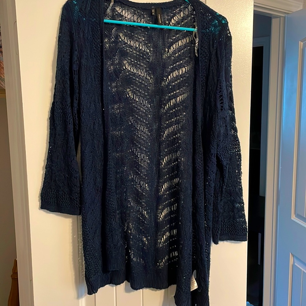 Blue open front cardigan